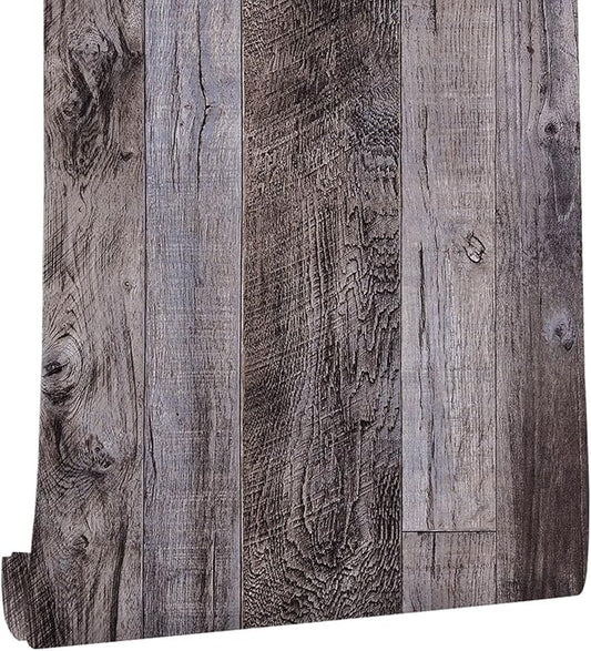 Yun-aeon Gray Wood Peel and Stick Wallpaper 17.3" X 400" Self Adhesive Wallpaper Backsplash Line Removable Wall Paper Bathroom Old Furniture Renovation Furniture