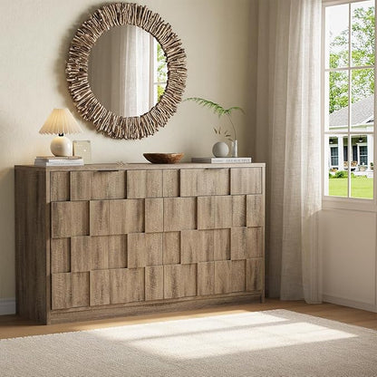 ONBRILL 61" Sideboard Buffet Cabinet with Storage, Large Coffee Bar Cainet with Doors and Drawers, Wood Credenza Console Cabinet Buffet Table for Kitchen Living Room Entryway (Washed Grey)