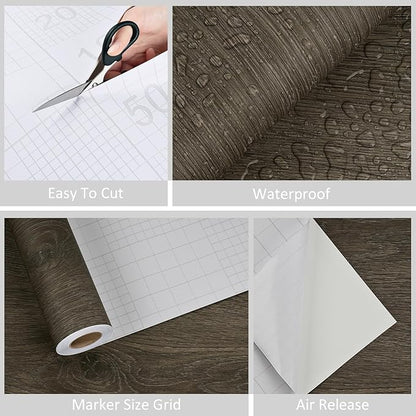 WESTICK Brown Wood Contact Paper Peel and Stick Countertops Waterproof Walnut Wood Wallpaper Vintage Wood Grain Countertop Contact Paper for Cabinets Drawers Office Desk Wood Vinyl Wrap 15.8" x 78"