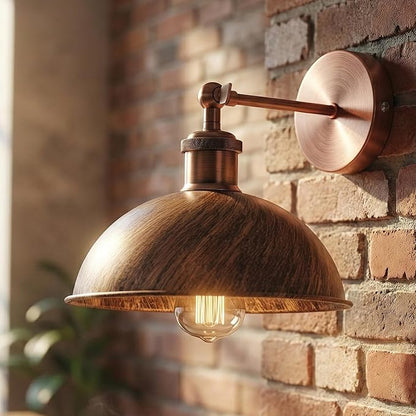 Dome Metal Wall Sconce, 180° Adjustable Industrial Wall Lamp for Bedside, Study, Kitchen, and Living Room Décor. (Brushed Copper_)