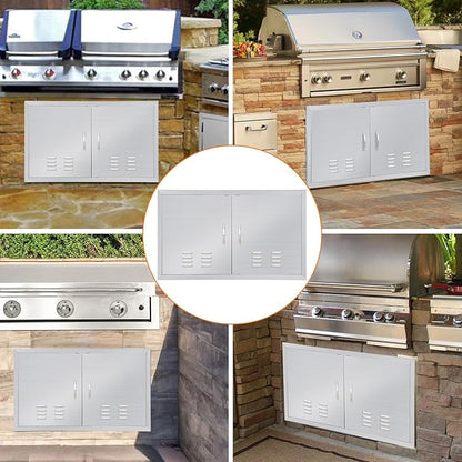42" W x 21" H Stainless Steel Outdoor Kitchen Doors - Flush Mount, Waterproof, Corrosion-Resistant BBQ Island Cabinet Door for Indoor/Outdoor Use,Include Vents
