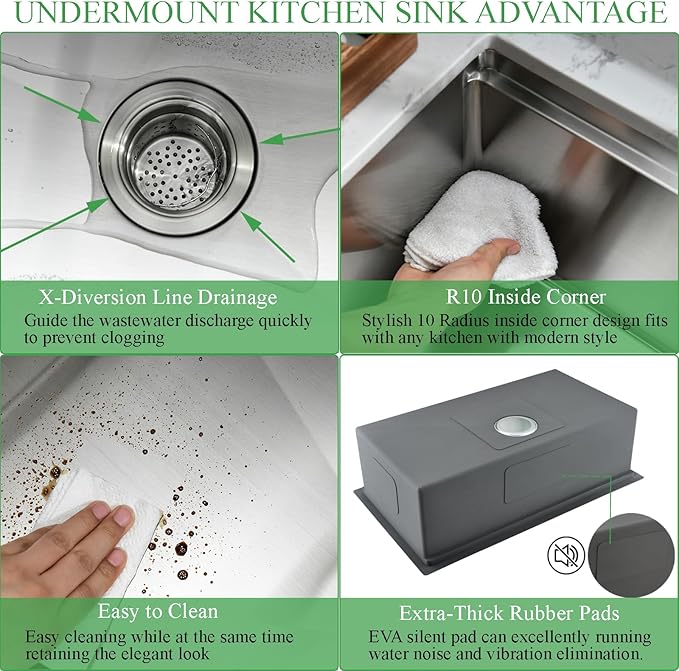 30 Inch Undermount Kitchen Sink-Brovy 30x19 Stainless Steel Undermount Sink Wokstation 16 Gauge 10" Deep Single Bowl Kitchen Sink with Cutting Board