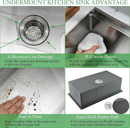 30 Inch Undermount Kitchen Sink-Brovy 30x19 Stainless Steel Undermount Sink Wokstation 16 Gauge 10" Deep Single Bowl Kitchen Sink with Cutting Board