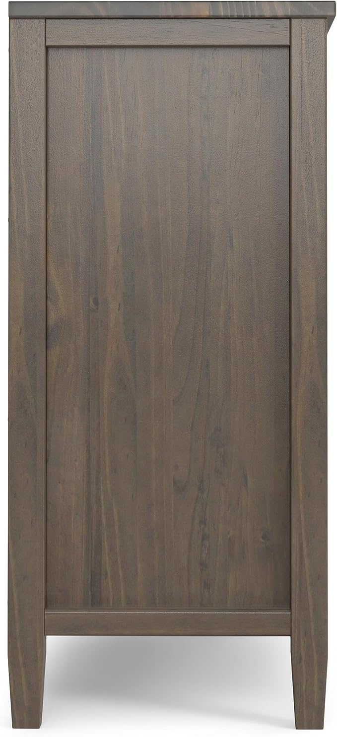 SIMPLIHOME Ela Storage Cabinet - 32 inch Wide Solid Wood 2-Shelf Low Storage Cabinet in Smoky Brown, Transitional Accent Cabinet for Entryway or Living Room with Shaker Style Doors and Shelves
