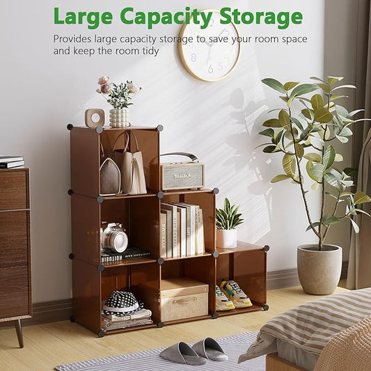 C&AHOME Cube Storage Organizer, 6-Cube Shelves Units, Closet Cabinet, DIY Plastic Modular Book Shelf, Ideal for Bedroom, Living Room, Office, 36.6" L x 12.4" W x 36.6" H Cocoa UPCS06C