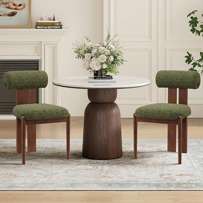MALOL Modern Wooden Dining Chairs Set of 2, Upholstered Fabric Kitchen Chairs with Sculptural Backrest, Mid-Century Farmhouse Dining Room Chairs with Solid Wood Legs, Green