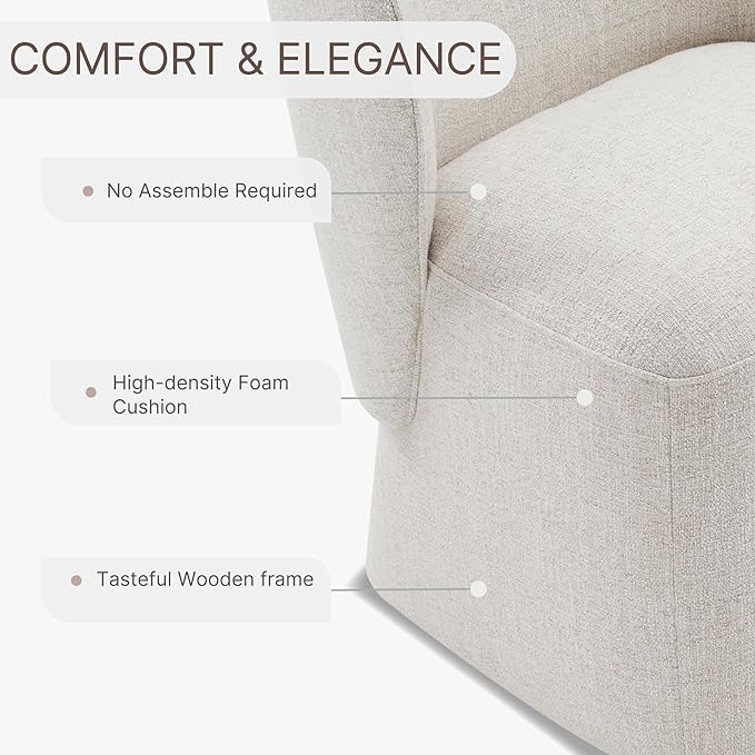 KISLOT Upholstered Dining Chairs with Wheels, No Assembly Stain Resistant Fabric Modern Barrel Armchair with Casters, Dining Room Chairs for Kitchen Living Room Bedroom, Linen, Set of 1