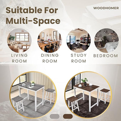 Small Kitchen Island with Seating, Modern Farmhouse 3 Piece Counter Height Dining Set, Solid Wood Counter Bar, Space Saving Breakfast Pub Set for 2, Ideal for Small Home