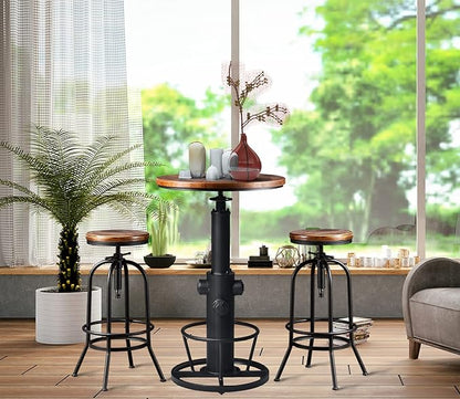 LOKKHAN Industrial Bar Table 38.6"-48.4" Height Adjustable Swivel Round Wood Tabletop 23.7" Dia, Kitchen Dining Office Coffee Bistro Pub Table