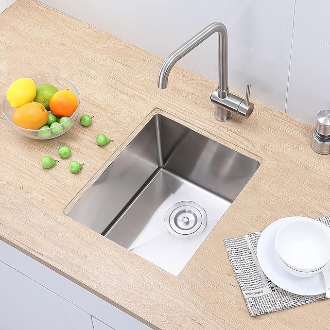 Hotis 15" x 17" Undermount Bar Sink, Stainless Steel Prep Small Kitchen Bar Sink for Rv/Outdoor, Single Bowl Design Brushed Nickel Sink With Strainer