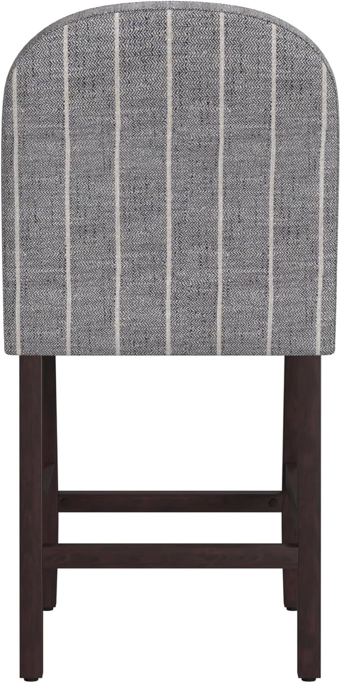 HomePop Home Decor |Rounded Back Upholstered Counterstool | 24 Inch Bar Stools | Decorative Home Furniture, Midnight Gray Woven Stripe