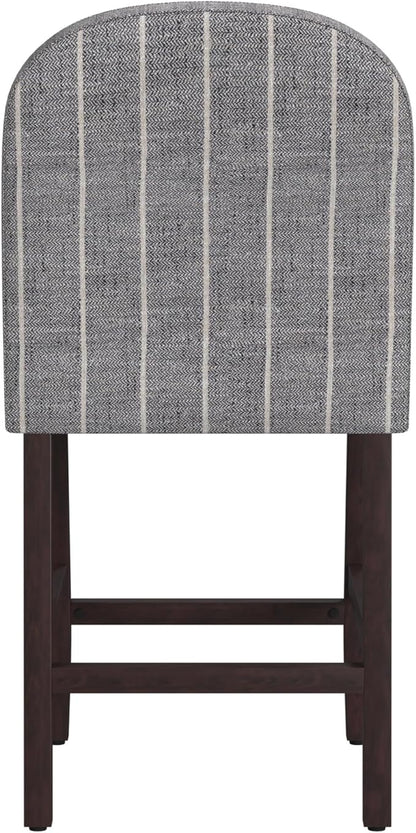 HomePop Home Decor |Rounded Back Upholstered Counterstool | 24 Inch Bar Stools | Decorative Home Furniture, Midnight Gray Woven Stripe