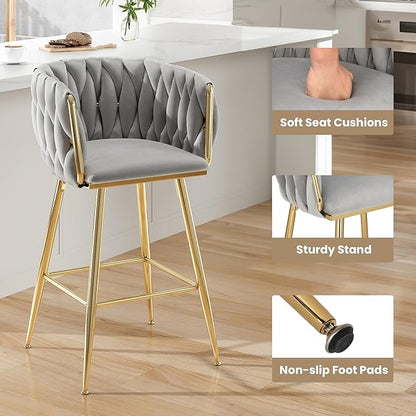 Counter Height Bar Stools Set of 2, 26 Inch Kitchen Island Stools with Backs Metal Legs