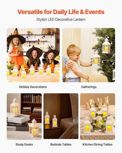 VEVOR 12 Pcs Decorative Candle Lantern, LED Electric Flameless Candle, Plastic LED Holder with Glass, Wall Hanging Indoor Porch Lanterns for Wedding Table Party Farmhouse Indoor Decor, White