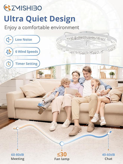 ZMISHIBO Ceiling Fans with Lights | 24 inch Low Profile Ceiling Fan with Light and Remote | 3CCT Dimmable Modern Flush Mount Bladeless Fan Light with High Airflow for Living Room Bedroom Kitchen