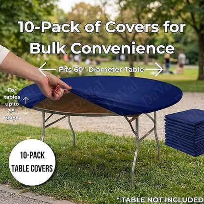 Kwik-Covers 10 Pack of Round Plastic Table Covers - 60" or 72" Round - Indoor or Outdoor Fitted Covers (Tables NOT Included) (Navy, 60" Round)