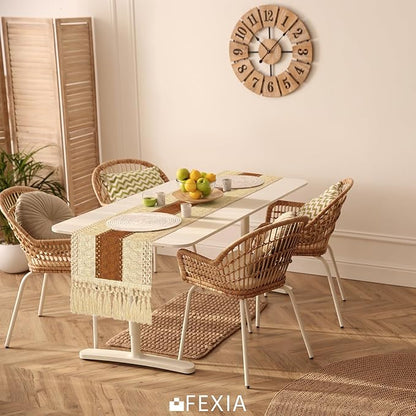 FEXIA Boho Table Runner 72 Inches Long Thanksgiving Decor Macrame Table Runner Farmhouse Style with Tassels for Party Bohemian Rustic Wedding Bridal Shower Dining Decor Middle Brown (12x72 Inches)