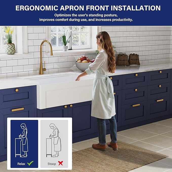 DeerValley 33" L x 20" W White Farmhouse Workstation Sink, Reversible Fireclay Deep Single Bowl Apron Front Kitchen Sink, Undermount Farm Sink with Ledge and Accessories