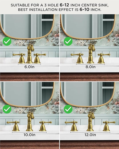 FORIOUS Brushed Gold Bathroom Sink Faucets 3 Hole, 2 Handle Widespread Gold Faucet for Bathroom Sink with Pop-Up Drain and Water Supplies for Commercial Vanity Lavatory Restroom Farmhouse