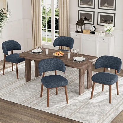 MALOL Wooden Dining Chairs Set of 4, Modern Upholstered Dining Room Chair, Fabric Kitchen Side Chairs with Curved Open Back for Living Room/Restaurant/Cafe, Dark Blue