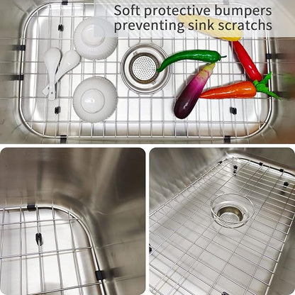 Kitchen Sink Grid 18-7/8" x 13-3/4"- Heavy Duty Kitchen Sink Protector with Built-in Strainer & Center Drain, Non-Slip Rubber Feet & Scratch Resistant Bottom Guard