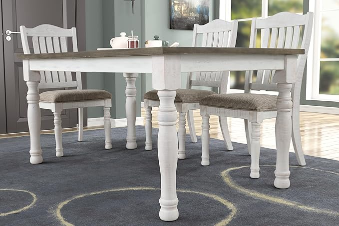 Roundhill Furniture Ebret Farmhouse Two-Tone Distressed Wood Dining Table, Brown and White