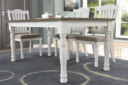 Roundhill Furniture Ebret Farmhouse Two-Tone Distressed Wood Dining Table, Brown and White