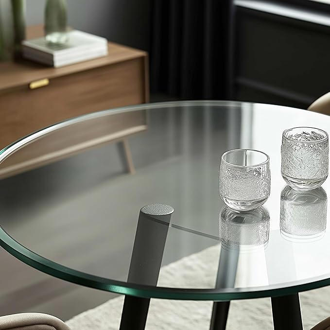 18" Round Tempered Glass Table Top, Clear Surface Flat Polished Edge for Furniture Protection Patio Dining Coffee End Tables (18 inch)