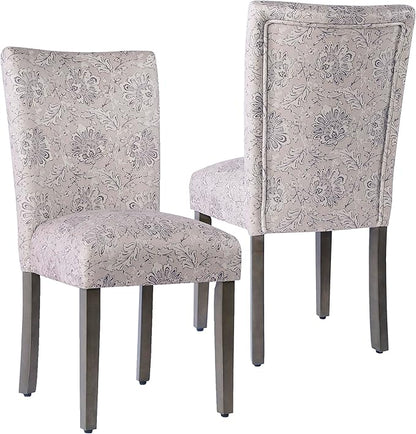 HomePop Classic Parsons Dining Chair -Gray Linen Artistic Floral Print (Set of 2)