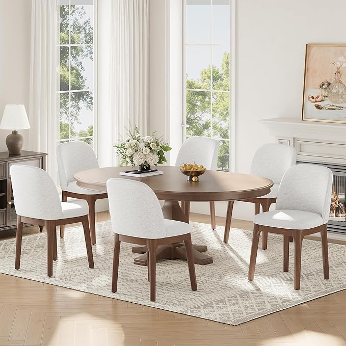 MALOL Wooden Dining Chairs Set of 6, Upholstered Kitchen & Dining Room Chairs with Thickened Wooden Legs, Farmhouse Side Chairs, Beige