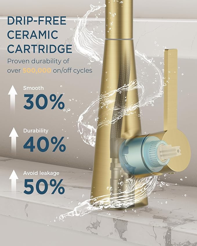FORIOUS Gold Kitchen Faucet with Pull Down Sprayer, Classic High Arc Stainless Steel Faucet for Kitchen Sink, Single Handle for 1 or 3 Hole Decks for RV Bar Farmhouse Laundry Camper