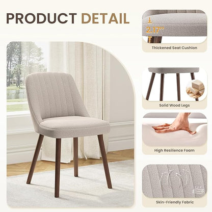 MALOL Upholstered Dining Chairs Set of 6, Modern Fabric Kitchen Chairs with Back, Wood Legs for Kitchen Dining Room Restaurant, Camel