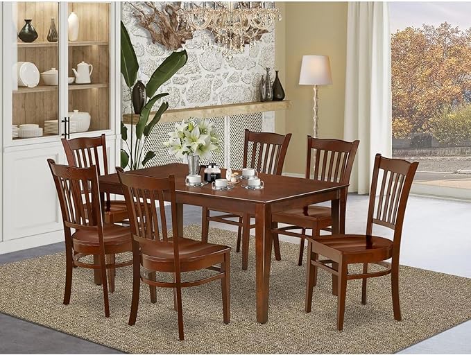 HomeStock 7 Piece Kitchen Table & Chairs Set Consist of a Rectangle Dining Table and 6 Dining Room Chairs, 36x60 Inch, Mahogany Finish Table Set