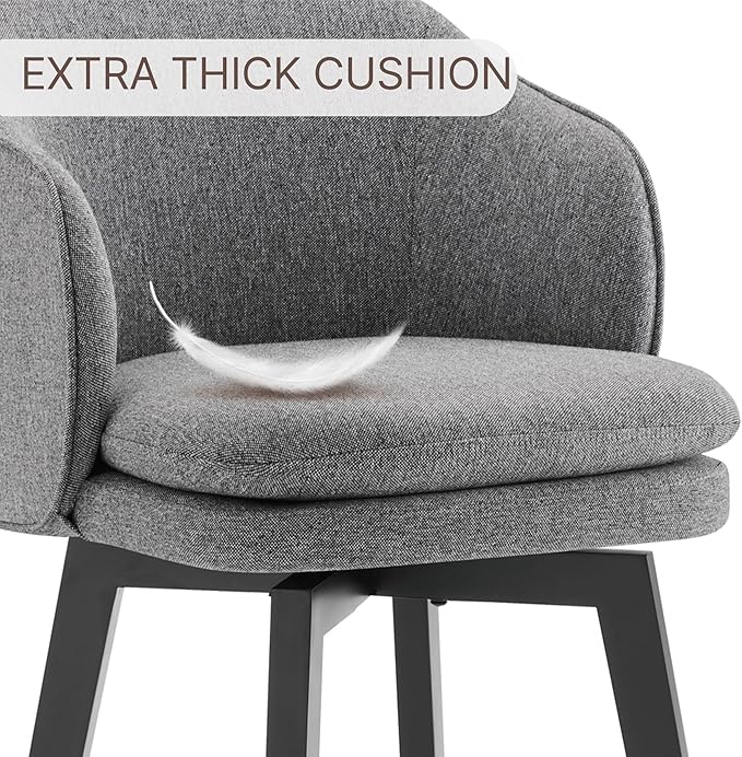 KISLOT Counter Height Barstools 26 inch Upholstered Swivel Bar Stools with Back for Kitchen Island,Set of 1,Dark Grey Fabric