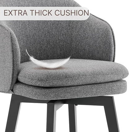 Counter Height Barstools 26 inch Upholstered Swivel Bar Stools with Back and Wood Legs for Kitchen Island,Set of 2,Dark Grey Fabric