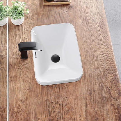 Bathroom Vessel Sink 18.2'' x 13.3'' Small Semi Recessed Bathroom Sink Rectangular Drop In Sink with Overflow White Ceramic Modern Vessel Sinks for Bathroom