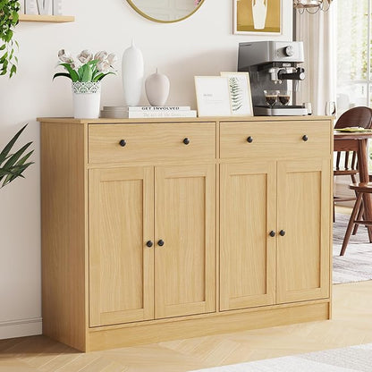 holzart 49" Oak Buffet Cabinet with Doors & Drawers, Modern Kitchen Storage Sideboard, Coffee Bar Console Table for Dining Room, Living Room, Entryway