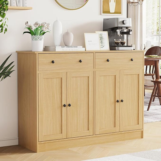 holzart 49" Oak Buffet Cabinet with Doors & Drawers, Modern Kitchen Storage Sideboard, Coffee Bar Console Table for Dining Room, Living Room, Entryway