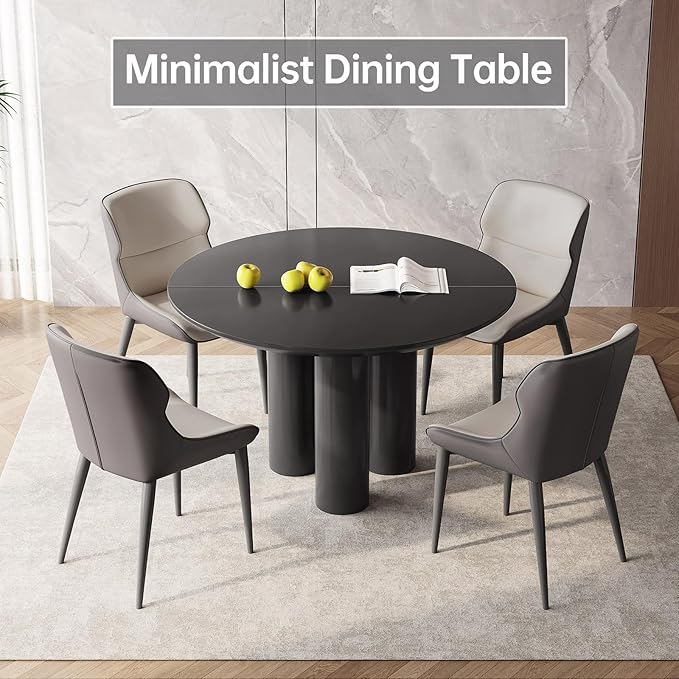 Guyii 46.06" Black Dining Table, Modern Round Kitchen Table, Indoor End Table for Kitchen, Bar, Living Room, Small Space, Easy Assembly, Table Only