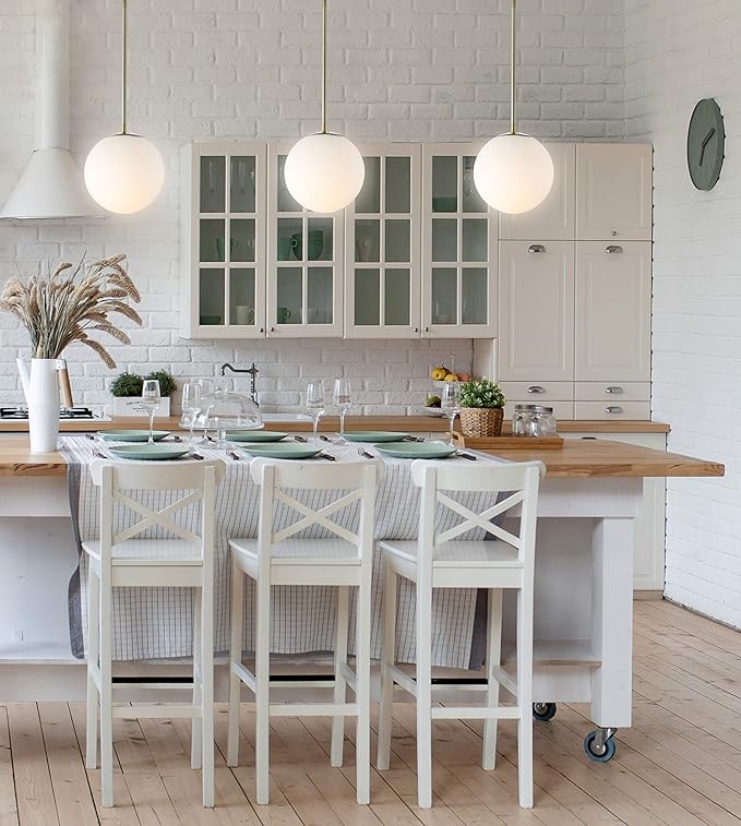 JONATHAN Y 7.75" White/Brass Gold Modern Globe LED Pendant Light, Industrial Hanging Ceiling Lamp for Kitchen Island, White Glass Globe Shade, LED Bulb Included JYL9528A