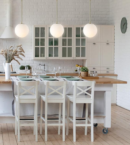 JONATHAN Y 7.75" White/Brass Gold Modern Globe LED Pendant Light, Industrial Hanging Ceiling Lamp for Kitchen Island, White Glass Globe Shade, LED Bulb Included JYL9528A