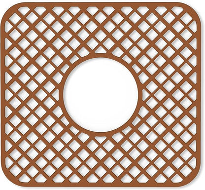 2 Pack Silicone Sink Protector for Kitchen Sink, Trellis Pattern 12 x 11" Sink Grid Mat Silicone Protectors, Center Drain, Coffee