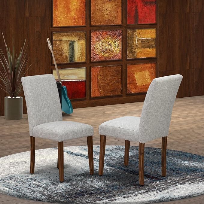 East West Furniture ABPNT35 Abbott Classic Parson Chairs - Doeskin Linen Fabric Padded Dining Chairs, Set of 2, Natural