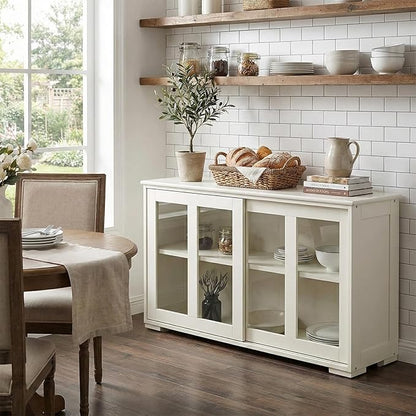 NAFORT Wooden Buffet Cabinet Sideboard with Sliding Doors, Kitchen Storage Console Table, Accent Coffee Bar with Adjustable Shelf for Living Room, Dining Room (White, 13" D x 42" W x 24.5" H)