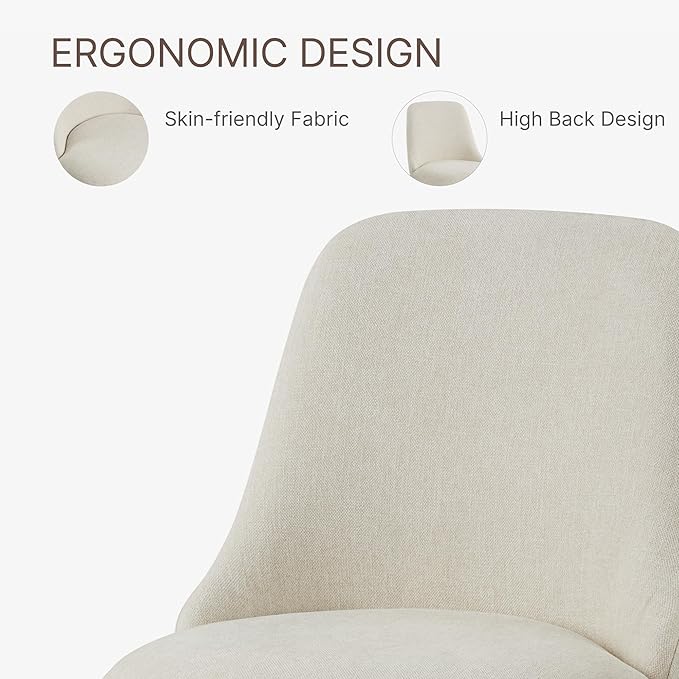 KISLOT Swivel Dining Chairs Set of 4, Upholstered Mid Century Modern Deskchair with High Back, Linen Fabric Kitchen Chairs for Dining Room, Bedroom, Dressing Room, Linen