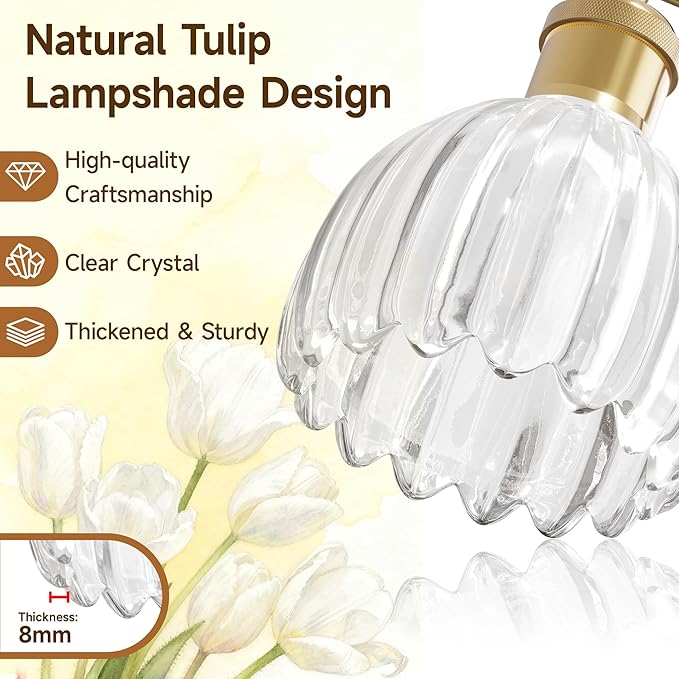 Vintage Bathroom Light Fixtures,2-Light Rustic Vanity Lights for Bathroom,Hallway,16.5 in Brass Vanity Lights,Tulip Light Fixtures for Mirror with Clear Tulip Glass Shade for Bedroom,E26 Base
