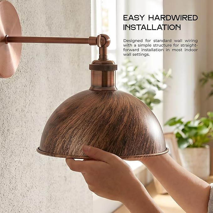 Dome Metal Wall Sconce, 180° Adjustable Industrial Wall Lamp for Bedside, Study, Kitchen, and Living Room Décor. (Brushed Copper_)