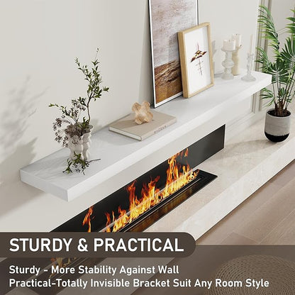 Fun Memories 72 Inch Floating Shelves for Wall 8 Inch Deep White Shelves Set of 2, Wall Mounted Rustic Wood Long Floating Shelf, Large Display & Storage Shelf with Invisible Brackets