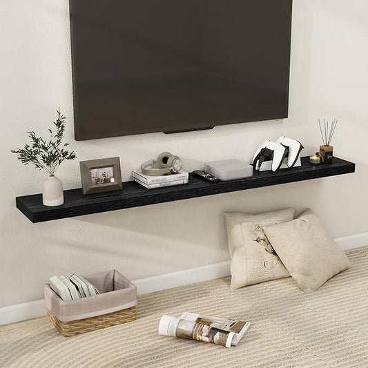 Fun Memories 66 Inch Fireplace Mantel Shelf with Invisible Bracket, 8 Inch Deep Floating Shelf for Living Room, Kitchen, Farmhouse, Black (2-Pack)