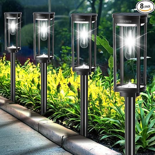 COXSENI Solar Path Lights Outdoor 8 Pack, Bright Solar Pathway Lights Outside Waterproof, Solar Powered Landscape Lights for Walkway Driveway Lawn Patio Sidewalk Garden Yard, Cool White